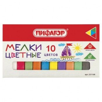 Мел цветной ПИФАГОР 5 шт., набор 10 шт., квадратный, 221168