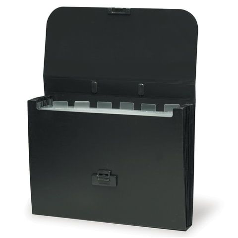Папка-портфель пластиковая BRAUBERG &quot;Energy&quot; А4 (330х256х32 мм), 7 отделений, черная, 221204