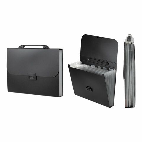 Папка-портфель пластиковая BRAUBERG &quot;Energy&quot; А4 (330х256х32 мм), 7 отделений, черная, 221204