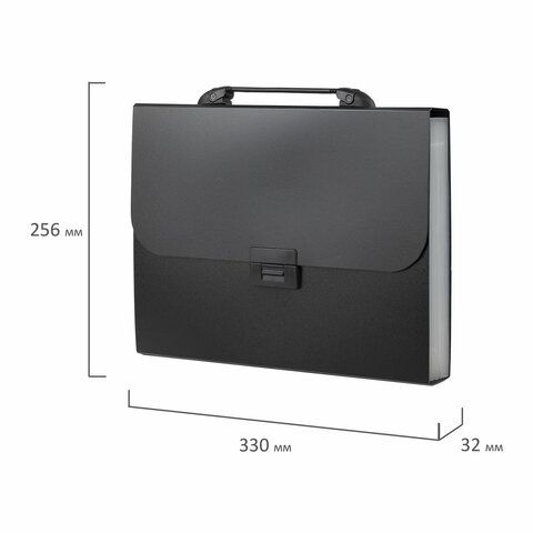 Папка-портфель пластиковая BRAUBERG &quot;Energy&quot; А4 (330х256х32 мм), 7 отделений, черная, 221204