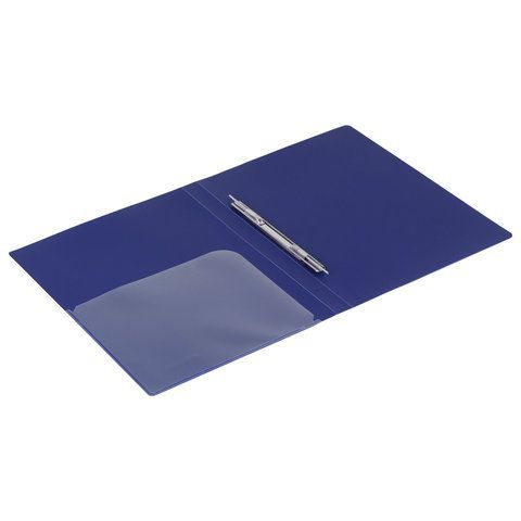 Папка с металлическим скоросшивателем и внутренним карманом BRAUBERG &quot;Диагональ&quot;, темно-синяя, до 100 листов, 0,6 мм, 221352