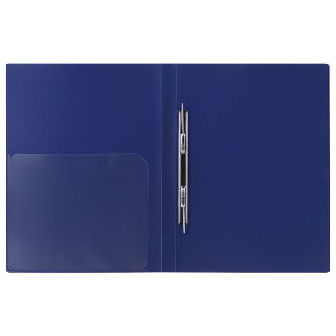 Папка с металлическим скоросшивателем и внутренним карманом BRAUBERG &quot;Диагональ&quot;, темно-синяя, до 100 листов, 0,6 мм, 221352