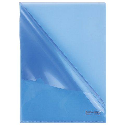 Папка-уголок жесткая BRAUBERG 10 шт., синяя, 0,15 мм, 221642