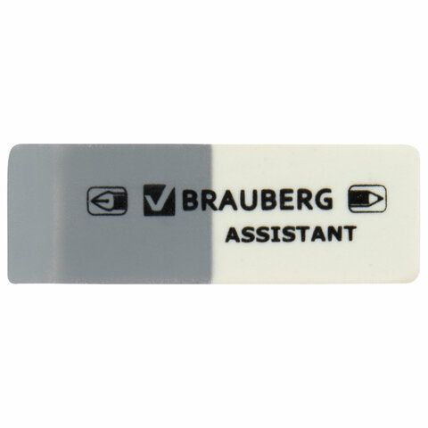 Ластик BRAUBERG 20 шт. &quot;Assistant&quot;, 41х14х8 мм, серо-белый, прямоугольный, скошенные края, 222461