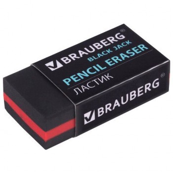 Ластик BRAUBERG 6 шт. "BlackJack", 40х20х11 мм, черный, прямоугольный, картонный держатель, 222466
