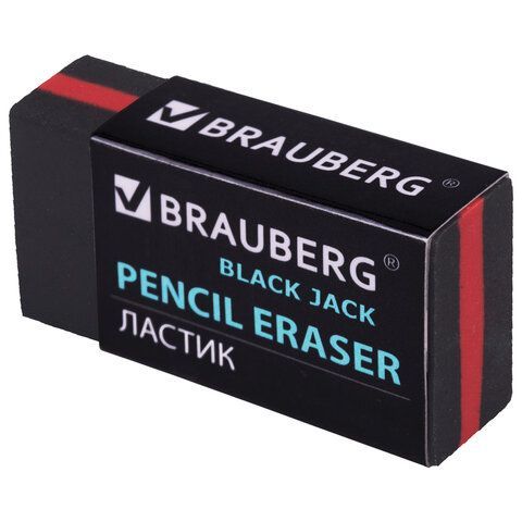 Ластик BRAUBERG 6 шт. &quot;BlackJack&quot;, 40х20х11 мм, черный, прямоугольный, картонный держатель, 222466