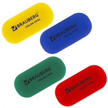 Ластик BRAUBERG 24 шт. "Color Oval", 55х23х10 мм, цвет ассорти, овальный, 222470