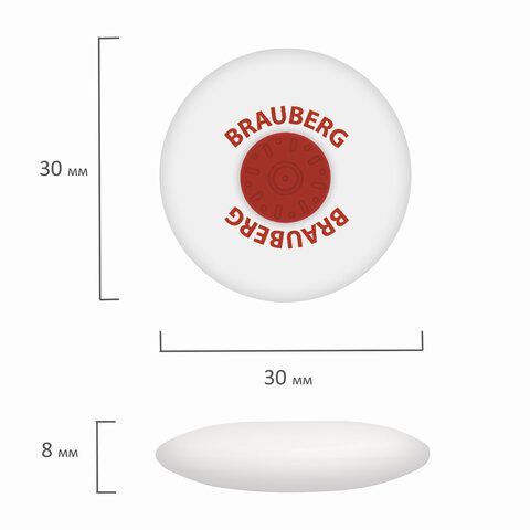 Ластик BRAUBERG 4 шт. &quot;Universal&quot;, 30х30х8 мм, белый, круглый, красный пластиковый держатель, 222472