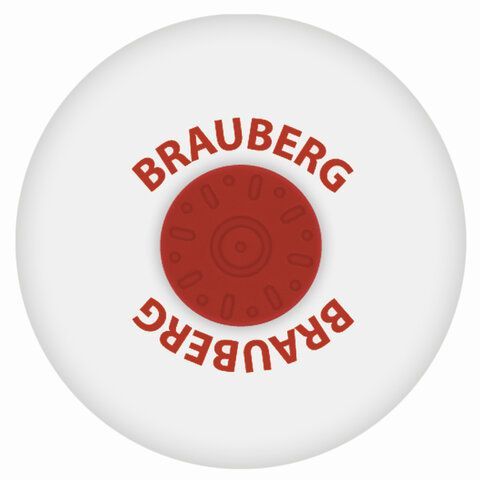 Ластик BRAUBERG &quot;Universal&quot;, 30х30х8 мм, белый, круглый, красный пластиковый держатель, 222472
