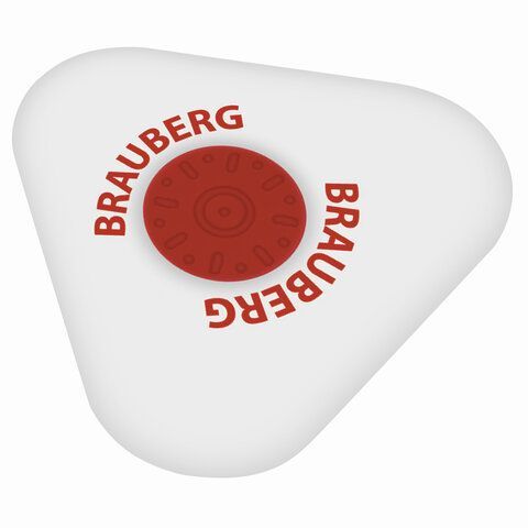 Ластик BRAUBERG 3 шт. &quot;Universal&quot;, 45х45х10 мм, белый, треугольный, красный пластиковый держатель, 222473