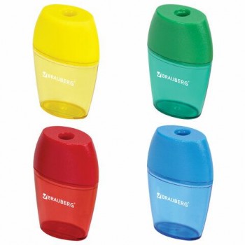 Точилка BRAUBERG 2 шт. "Diamond", с контейнером, овальная, в дисплее, ассорти, 222491