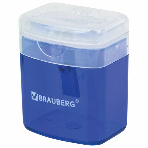 Точилка BRAUBERG &quot;OfficeBox&quot;, с контейнером и крышкой, прямоугольная, в упаковке с подвесом, ассорти, 222494