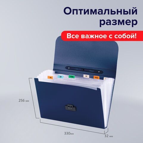 Папка-портфель пластиковая BRAUBERG &quot;Energy&quot; А4 (330х256х32 мм), 7 отделений, синяя, 222572