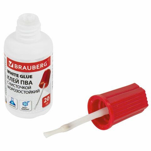 Клей ПВА BRAUBERG 5 шт., 20 г, с кисточкой, морозостойкий, 222875