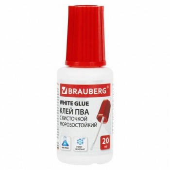 Клей ПВА BRAUBERG 5 шт., 20 г, с кисточкой, морозостойкий, 222875
