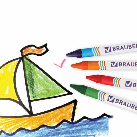 Восковые мелки BRAUBERG 8 шт., НАБОР 6 цветов, 222961