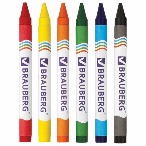 Восковые мелки BRAUBERG 8 шт., НАБОР 6 цветов, 222961