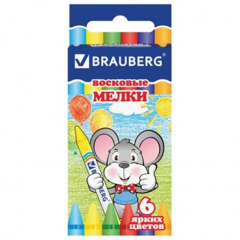 Восковые мелки BRAUBERG 8 шт., НАБОР 6 цветов, 222961
