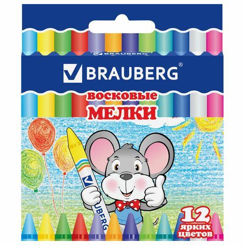 Восковые мелки BRAUBERG 6 шт., НАБОР 12 цветов, 222962
