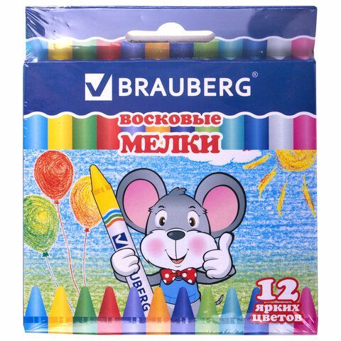 Восковые мелки BRAUBERG 6 шт., НАБОР 12 цветов, 222962