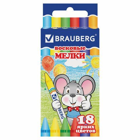 Восковые мелки BRAUBERG 6 шт., НАБОР 18 цветов, 222963