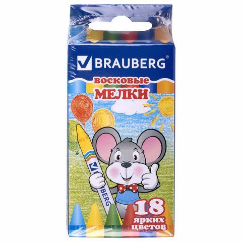 Восковые мелки BRAUBERG 6 шт., НАБОР 18 цветов, 222963