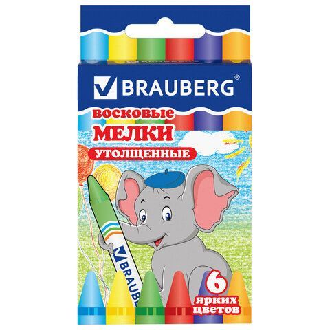 Восковые мелки утолщенные BRAUBERG 2 шт., 6 цветов, 222965
