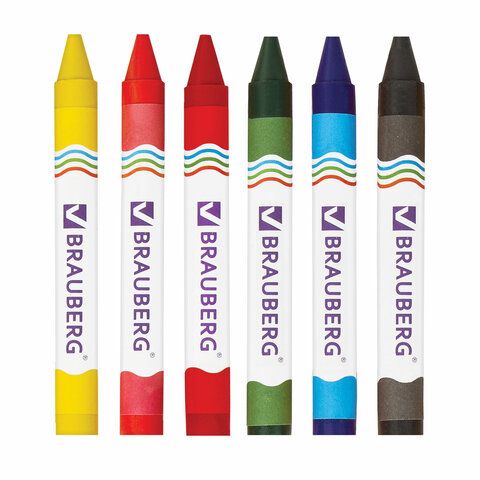 Восковые мелки утолщенные BRAUBERG 2 шт., 6 цветов, 222965
