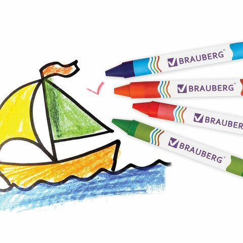 Восковые мелки утолщенные BRAUBERG 2 шт., 6 цветов, 222965