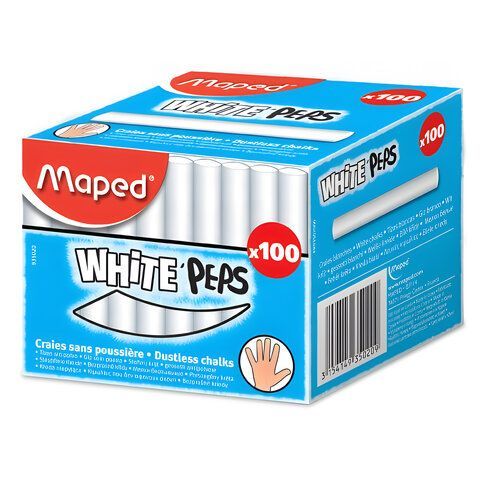 Мел белый MAPED (Франция) &quot;White'Peps&quot;, АНТИПЫЛЬ, НАБОР 100 шт., круглый, 935020