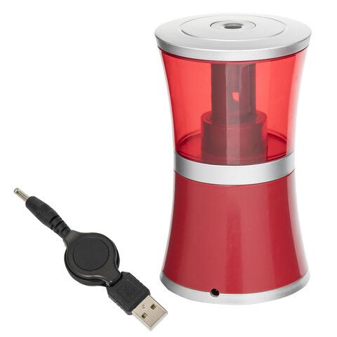 Точилка электрическая BRAUBERG &quot;STYLE&quot;, питание от USB/4 батареек АА, красная, 223568