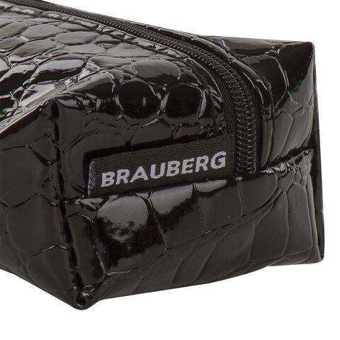 Пенал-косметичка BRAUBERG &quot;Ultra black&quot;, &quot;крокодиловая кожа&quot;, 20х6х4 см, 223909