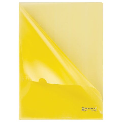 Папка-уголок жесткая BRAUBERG 10 шт., желтая, 0,15 мм, 223968