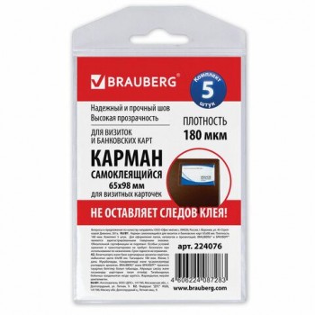 Карманы самоклеящиеся под визитные карточки (65х98 мм), КОМПЛЕКТ 5 шт., BRAUBERG 2 шт., 224076