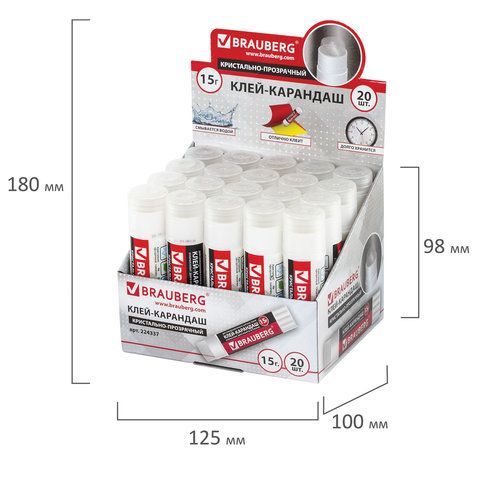 Клей-карандаш BRAUBERG 2 шт. &quot;Crystal&quot;, 15 г, прозрачный, 224337