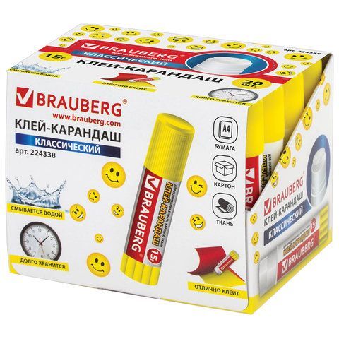 Клей-карандаш BRAUBERG 2 шт. &quot;Смайлики&quot;, 15 г, 224338