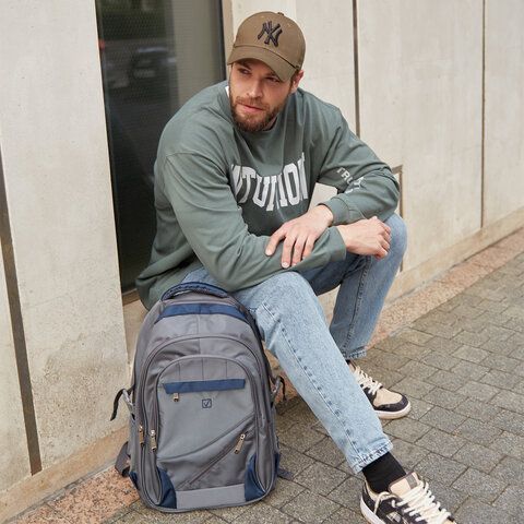 Рюкзак BRAUBERG URBAN универсальный, 2 отделения, &quot;MainStream 1&quot;, серо-синий, 45х32х19 см, 224445