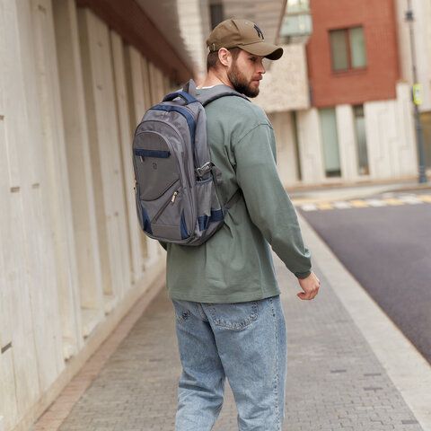 Рюкзак BRAUBERG URBAN универсальный, 2 отделения, &quot;MainStream 1&quot;, серо-синий, 45х32х19 см, 224445