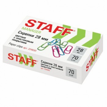 Скрепки STAFF 3 шт. "Manager", 28 мм, цветные, 70 шт., в картонной коробке, Россия, 224630