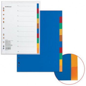 Разделитель пластиковый ERICH KRAUSE "Divider colored", А4, 10 листов, по цветам, оглавление, 27, 2715