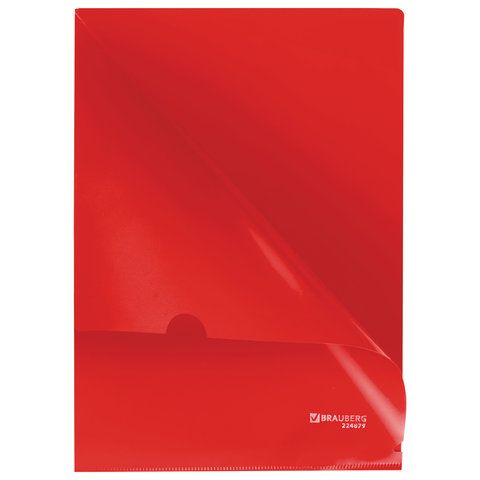 Папка-уголок жесткая, непрозрачная BRAUBERG 10 шт., красная, 0,15 мм, 224879