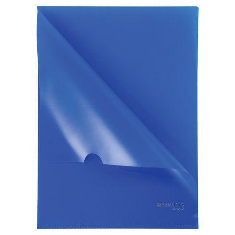 Папка-уголок жесткая, непрозрачная BRAUBERG 10 шт., синяя, 0,15 мм, 224880