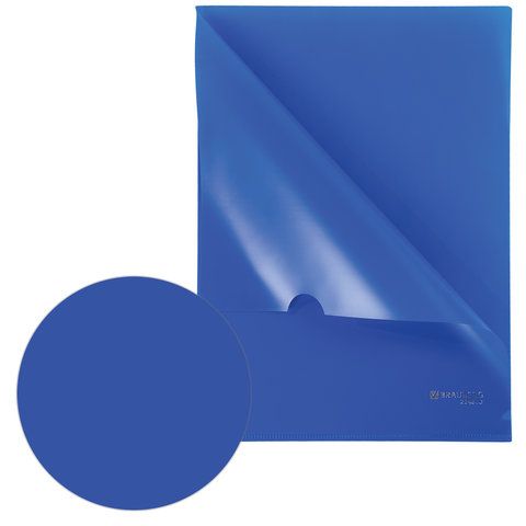 Папка-уголок жесткая, непрозрачная BRAUBERG 10 шт., синяя, 0,15 мм, 224880