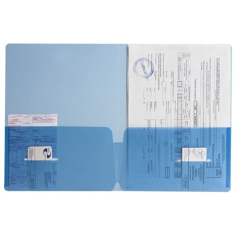Папка-уголок с 2 карманами BRAUBERG 2 шт., синяя, 0,18 мм, 224883