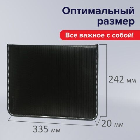 Папка на молнии пластиковая BRAUBERG &quot;Contract&quot;, А4, 335х242 мм, внутренний карман, черная, 225162