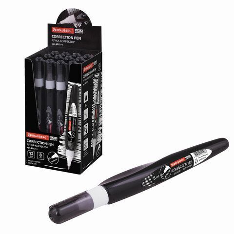 Ручка-корректор BRAUBERG 2 шт., 8 мл, металлический наконечник, черный корпус, 225214