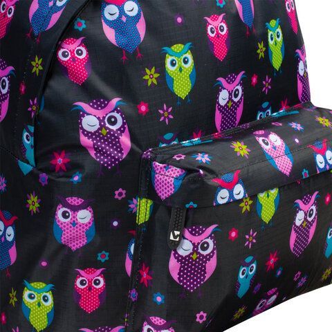 Рюкзак BRAUBERG СИТИ-ФОРМАТ универсальный, &quot;Owls&quot;, черный, 41х32х14 см, 225361