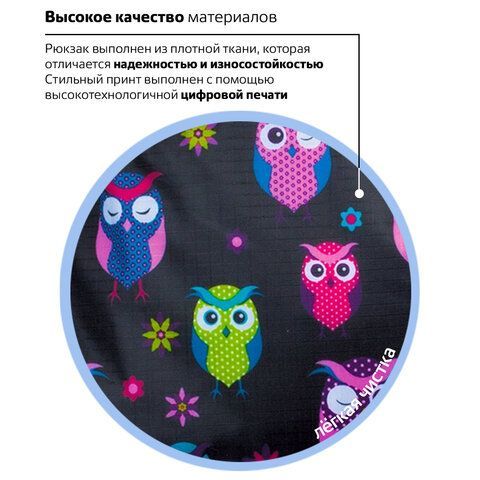 Рюкзак BRAUBERG СИТИ-ФОРМАТ универсальный, &quot;Owls&quot;, черный, 41х32х14 см, 225361