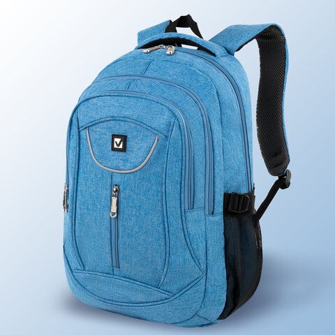Рюкзак BRAUBERG HIGH SCHOOL универсальный, 3 отделения, &quot;Скай&quot;, голубой, 46х31х18 см, 225517