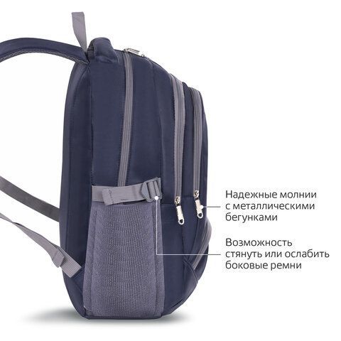 Рюкзак BRAUBERG HIGH SCHOOL универсальный, 3 отделения, &quot;Райдер&quot;, синий, 46х31х18 см, 225523
